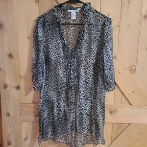 EDUARDO BLANCO LEOPARD PRINT SILK OVERSIZED SIZE LARGE BLOUSE NO CAMI SHELL ONLY